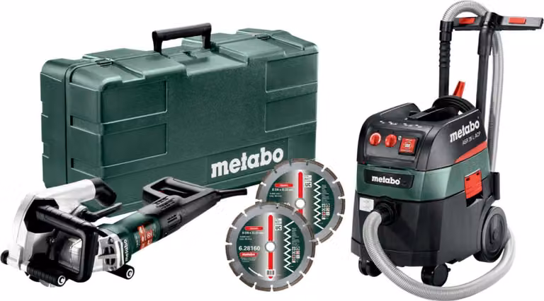 Metabo MFE 40 wall chaser + set di aspirapolvere multiuso ASR 35 L ACP + 2 dischi diamantati Classic UC; valigetta in plastica