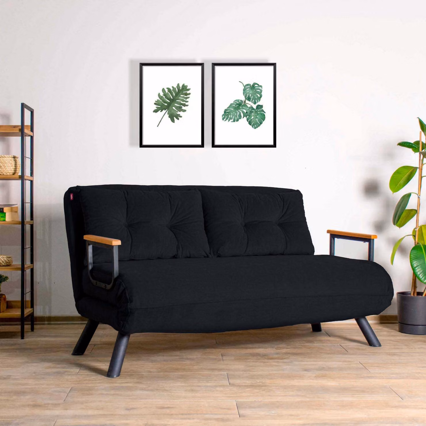 Hanah Home, Sando 2 posti - Nero, Divani letto, Divano letto a 2 posti, Nero, Poliestere, 133 x 78 x 78 x cm