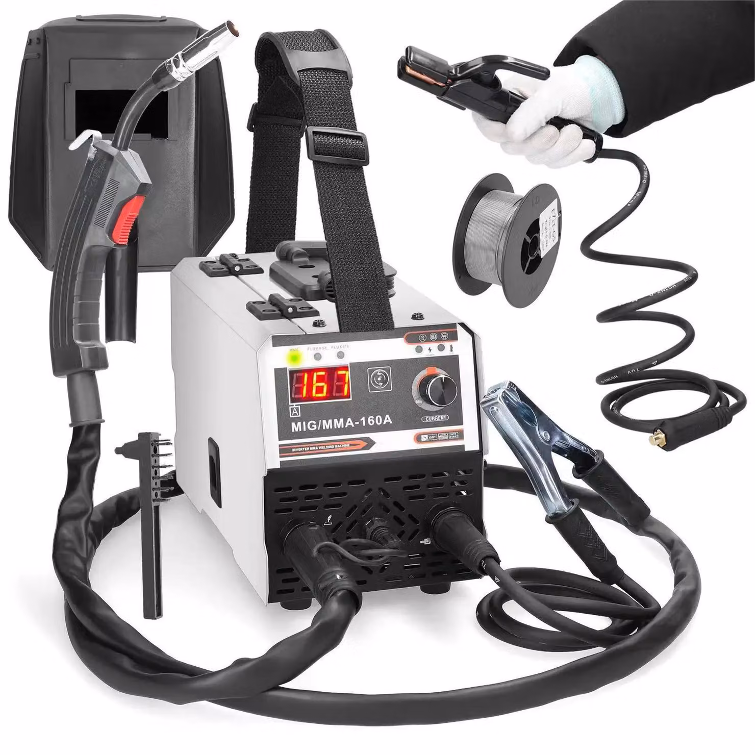 Saldatore MIG/MMA, tecnologia inverter IGBT, display digitale, rotore