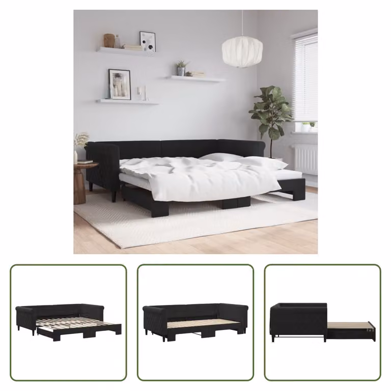 The Living Store Daybed allungabile nero 100x200 cm in velluto