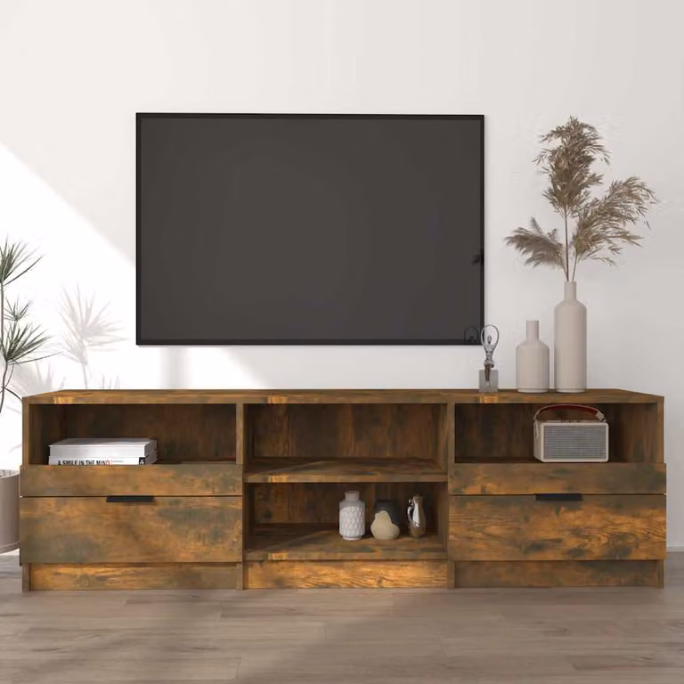 Mobile TV vidaXL in legno ingegnerizzato rovere fumo con ruote L: 150 cm, P: 33,5 cm, H: 45 cm