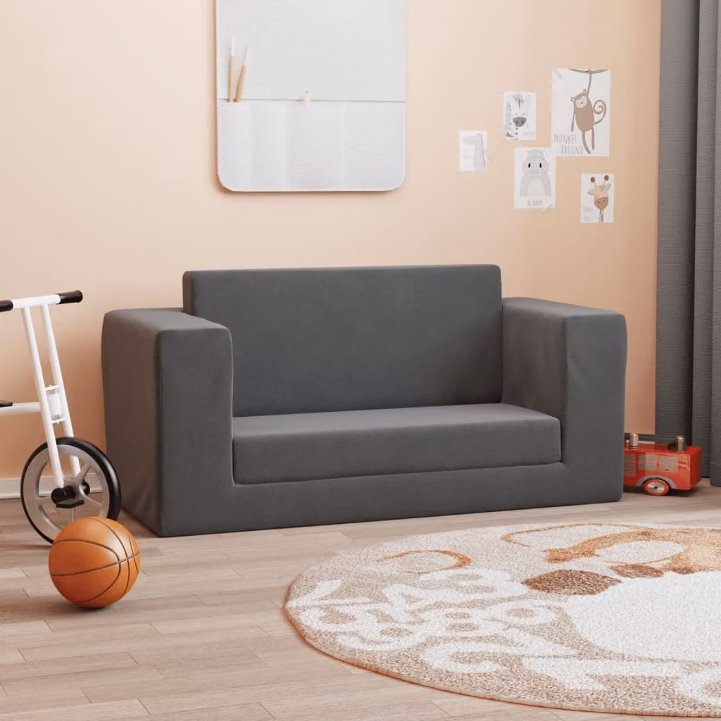 Maison Exclusive - Divano letto per bambini, 2 posti, colore antracite, rivestito in morbido tessuto plush