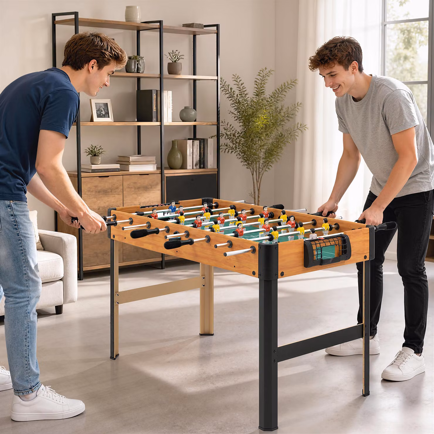 Biliardino Calcio Balilla HOMCOM per Bambini con Manopole Antiscivolo, Segnapunti e Palline, Marrone e Multicolore, L: 118 cm, P: 104 cm, H: 69 cm – 2