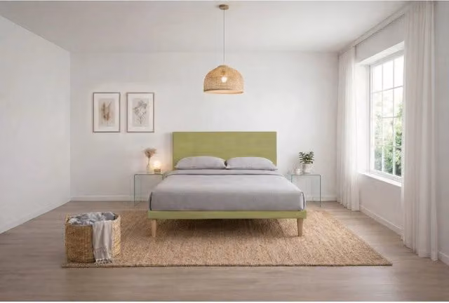 Letto imbottito Matrimoniale 180x200 cm Flat - Con rete,Microfibra,Tè verde