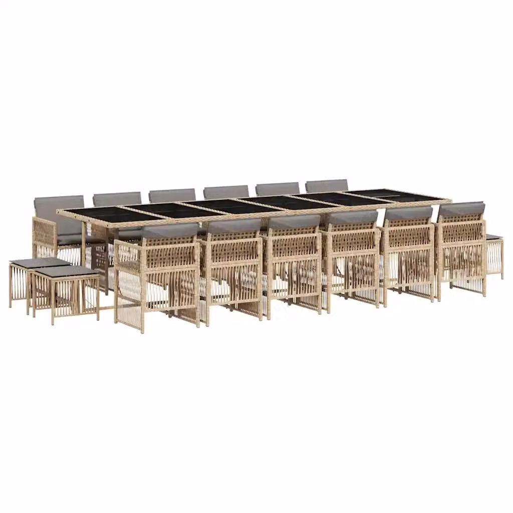 Set Pranzo da Giardino vidaXL in Polyrattan da 17 Pezzi con Cuscini Beige e Piano in Vetro – 2