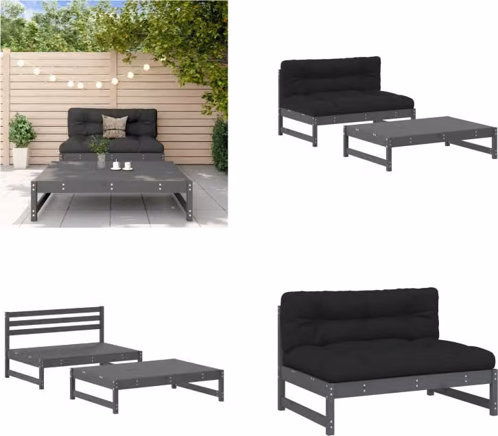 vidaXL Set salotto da giardino 2 pezzi con cuscini grigio in legno massiccio - Set salotto da giardino - Set salotto da giardino - Set salotto da esterno