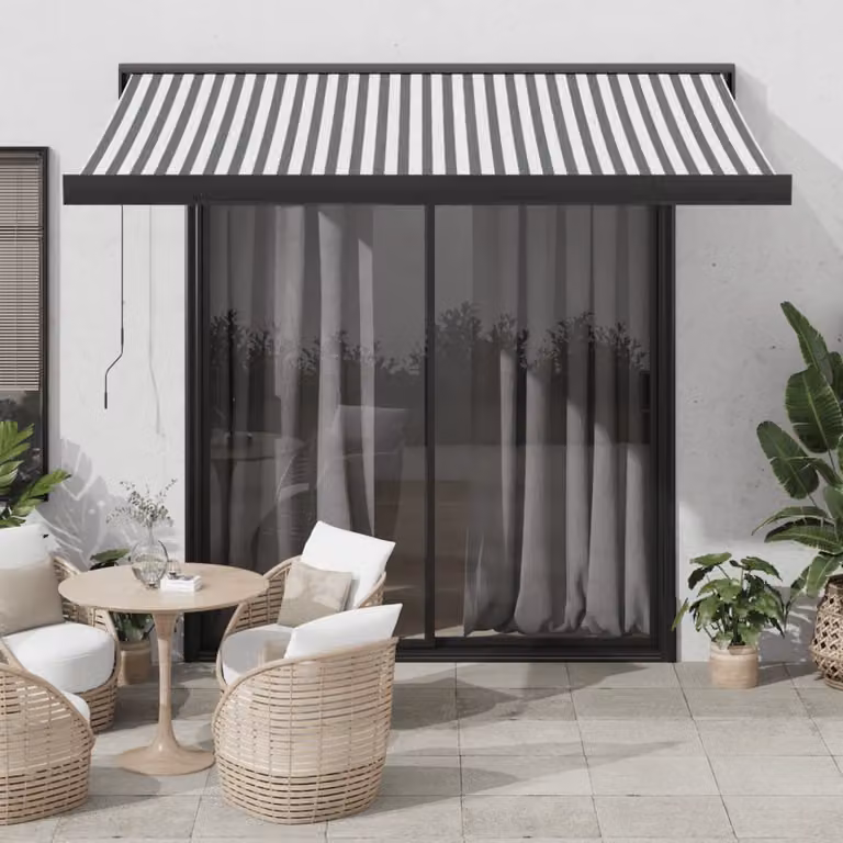 Tenda Retrattile vidaXL con Bracci Pieghevoli in Alluminio e Tessuto in Poliestere, Colore Antracite e Bianco, L 3,5 m x P 2,5 m
