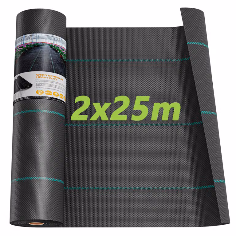 Iropro 50m² Velo per erbacce da giardino Velo per erbacce pellicola protettiva Velo per terreno tessuto permeabile all'acqua 90g/m², 2mx25m