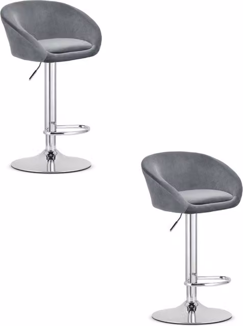Set di 2 sgabelli in velluto Valora East grigio con base in metallo cromato lucido