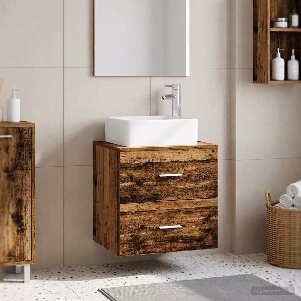 Mobile Lavabo da Parete vidaXL in Legno Marrone Antico con Cassetti e Ante L/P/H: 53 x 34,5 x 63 cm