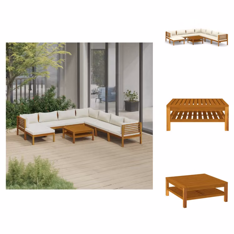 vidaXL Set 9 pezzi da giardino con cuscini crema in legno massiccio di acacia - Set di mobili da giardino