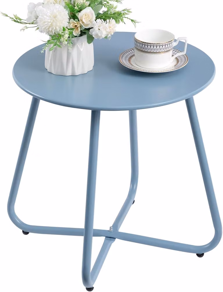 Tavolo da giardino, tavolino da esterno, piccolo tavolo da balcone, tavolo rotondo da giardino, tavolino, tavolo in metallo, per terrazza, soggiorno, terrazzo