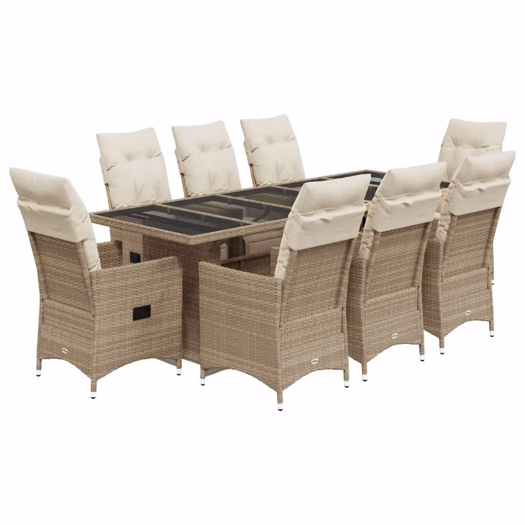 Set da Bistrò da Giardino 9 pz con Cuscini Beige in Polyrattan