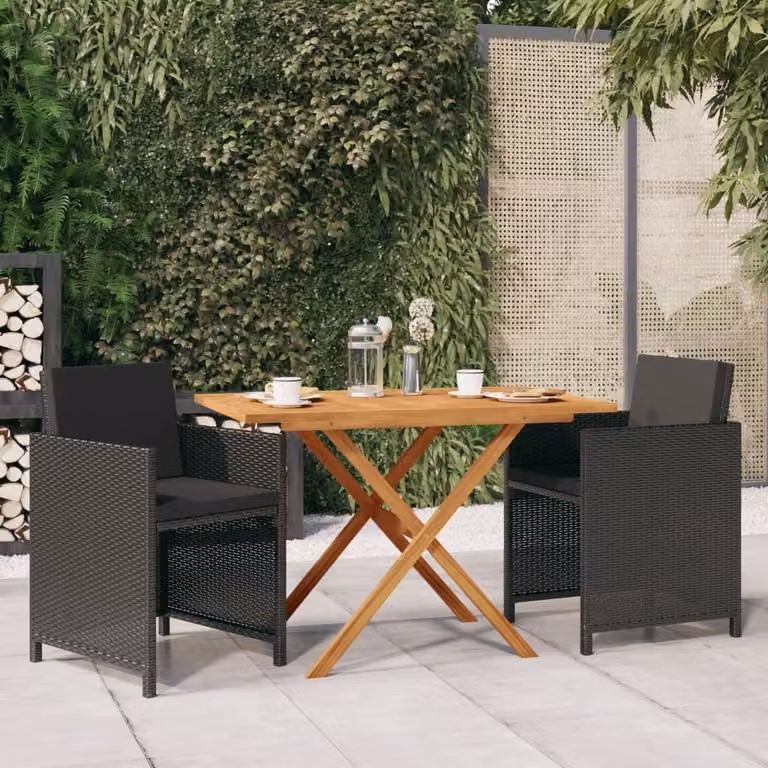 Maison Exclusive - Set da pranzo da giardino a 3 pezzi con cuscini neri