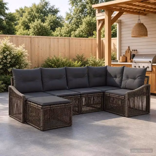 Set Divano da Giardino 6 pz Grigio polyrattan 3436073