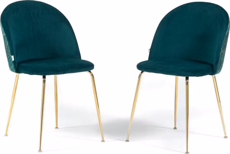 Set di 2 sedie da pranzo imbottite in velluto decorato, gambe in metallo, design elegante per cucina, sala da pranzo, bar e ristoranti SARA - petrolio/oro