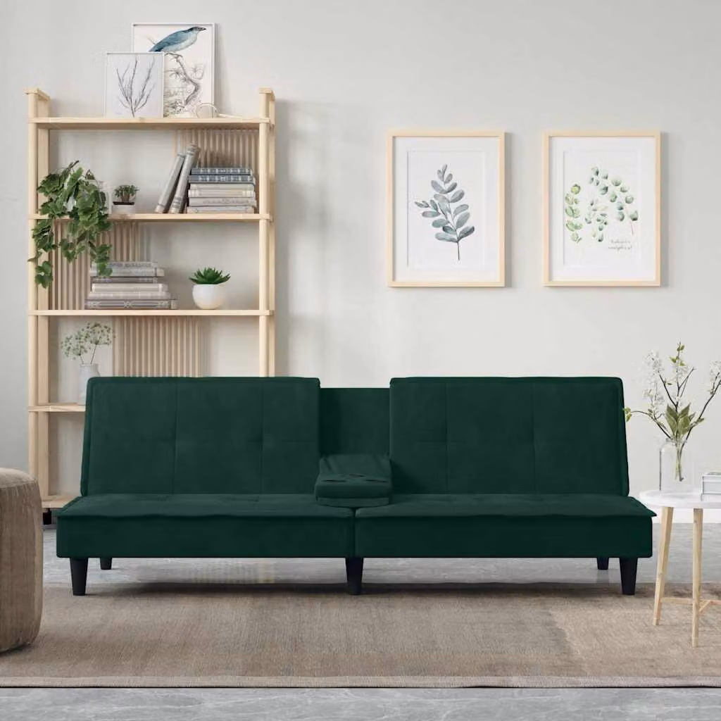 vidaXL Divano Letto Click-Clack in Velluto Verde con Portabicchieri e Ricarica USB L: 200 cm, P: 89 cm, H: 70 cm