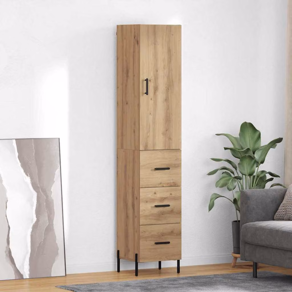 Credenza moderna vidaXL in rovere e metallo, colore marrone, L: 34,5 cm, P: 34 cm, H: 180 cm