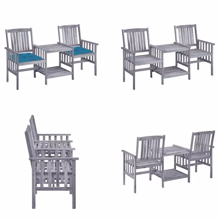 vidaXL Sedie da giardino con tavolo da tè e cuscini in legno massiccio di acacia - Sedia da giardino con tavolo da tè - Sedie da giardino con tavoli da tè - Set da bistrot - Set da bistrot in legno