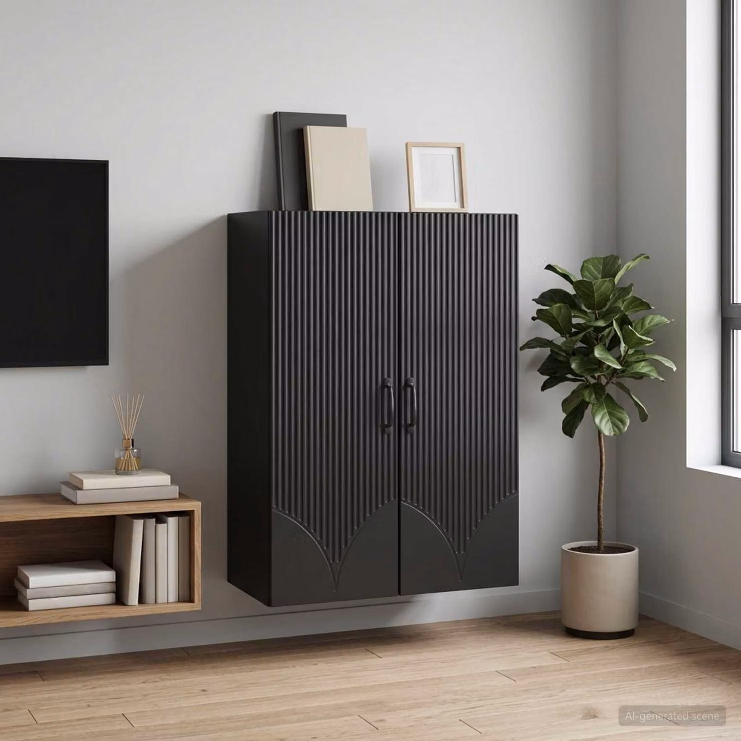Mobiletto a muro vidaXL nero con ante a battente e ripiani interni, L: 66 cm, P: 34,5 cm, H: 90 cm