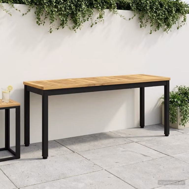 Panchina da giardino vidaXL in legno di acacia e metallo, stile rustico, Bianco e Nero, L: 108,5 cm, P: 35 cm, H: 45 cm