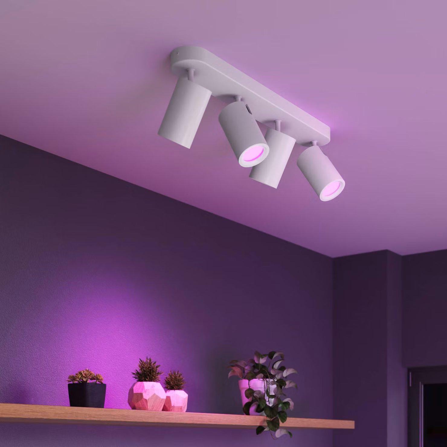 Calex Smart faretto da soffitto bianco lunghezza 49 cm a 4 luci GU10-LED RGBW Smart, dimmerabile, Bianco / Opale, Soggiorno / Sala da pranzo, Metallo, Moderno