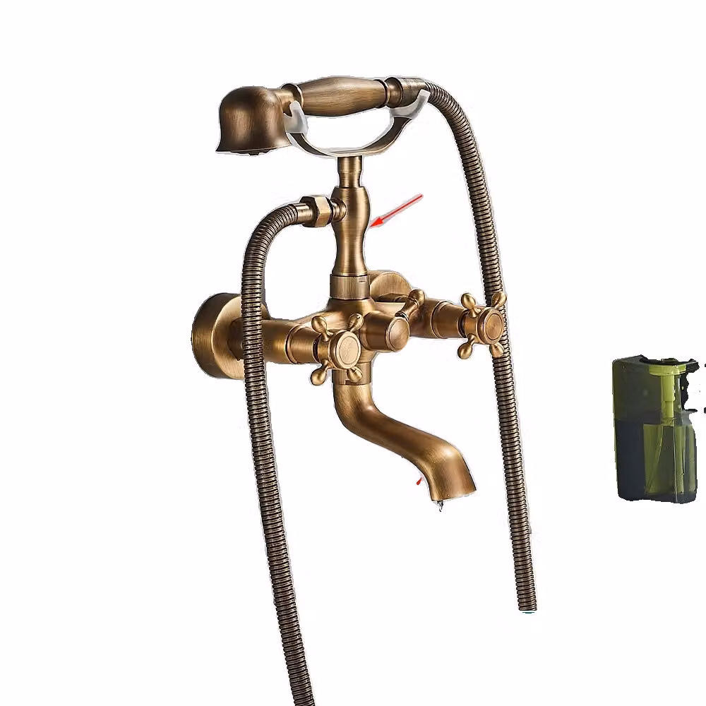 Rubinetto in ottone antico, design a doppia maniglia, stile contemporaneo, ottone antico C