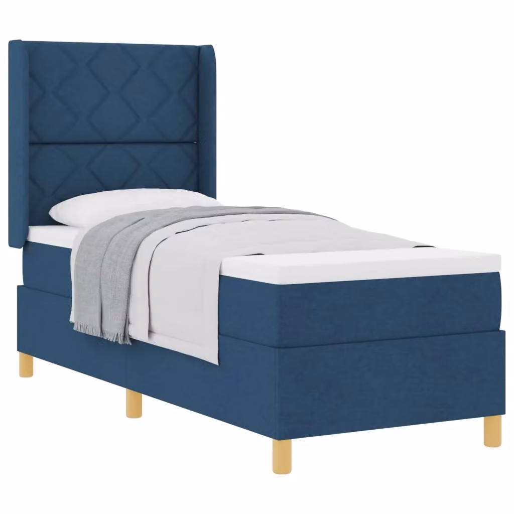 Letto a molle con testiera vidaXL in tessuto blu e dettagli oro, L 80 x P 200 cm – 2