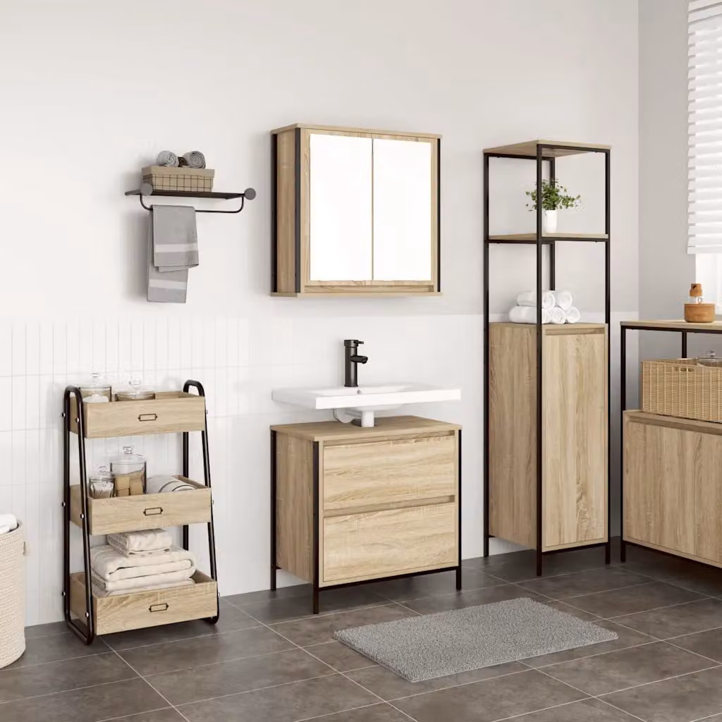 Set di mobili da bagno vidaXL 2 pezzi in legno color rovere con mobile sottolavabo e pensile a parete L/P/H: 60 x 34,5 x 60 cm
