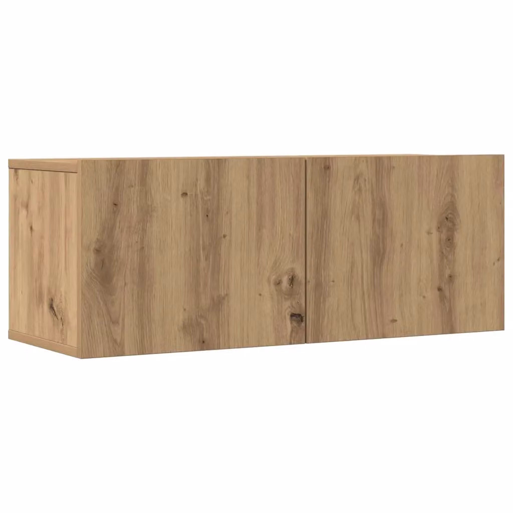 Set di 2 Mobili TV a Parete Sospesi in Rovere Artigianale Moderno, L 80 cm x P 30 cm x H 30 cm – 2