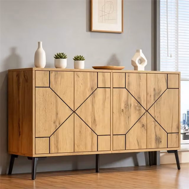 Credenza moderna WISHDOR in stile industriale con finitura marrone opaco, struttura in MDF e gambe in metallo, L/P/H: 120 x 35 x 69 cm