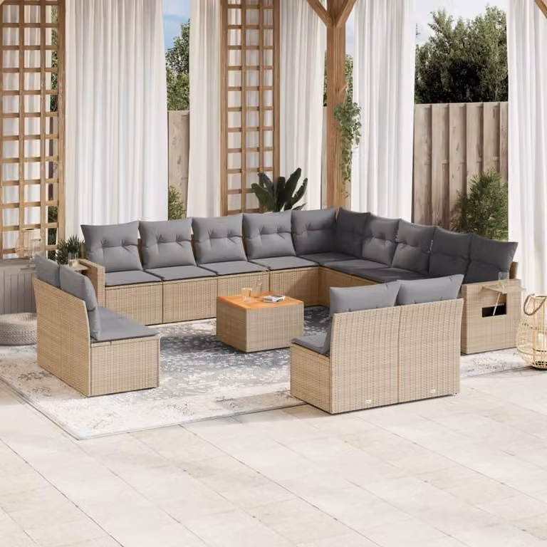 Maison Exclusive - Set Divano da Giardino 14 pz con Cuscini Beige Misto Polyrattan