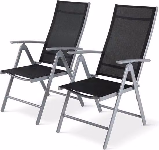 Set di 2 sedie da giardino pieghevoli in alluminio, portata 120 kg, colore nero