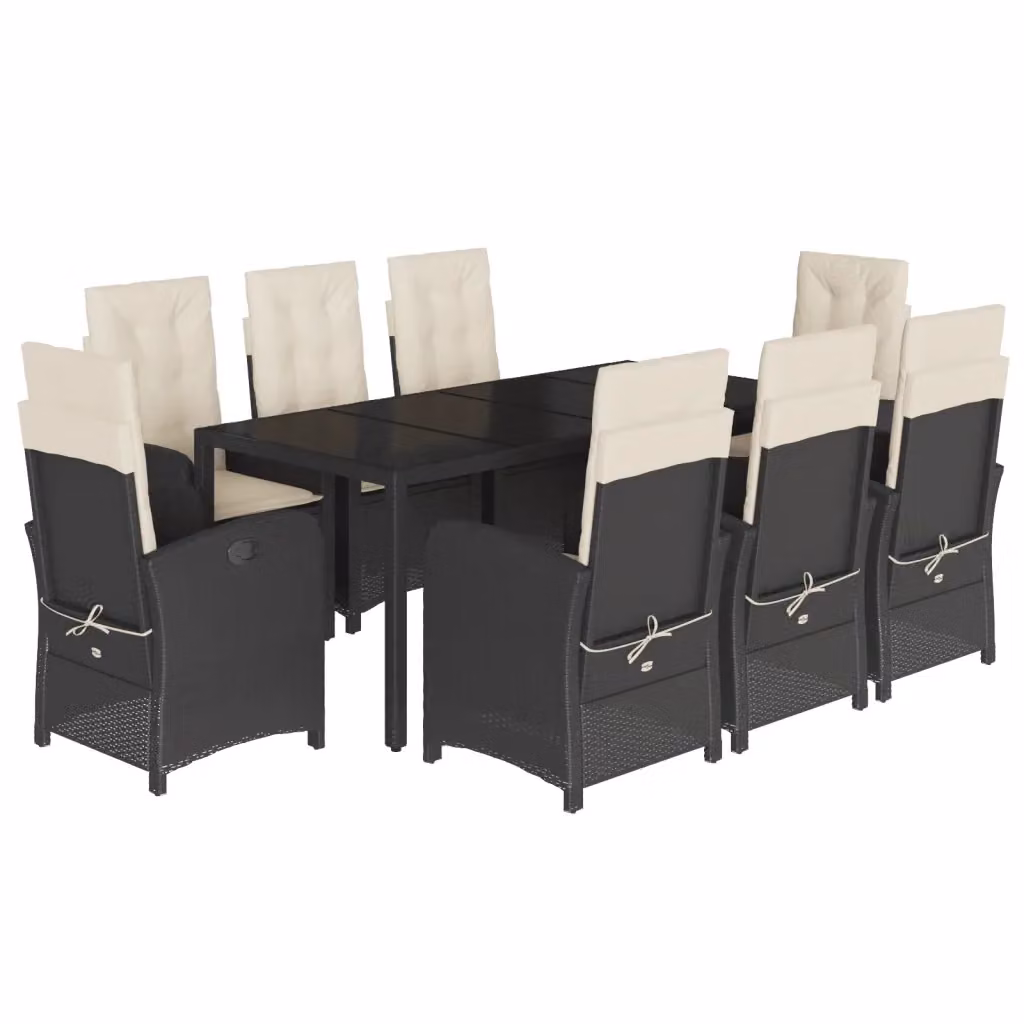 Set da pranzo da giardino vidaXL in polyrattan nero e bianco con 9 pezzi e piano in vetro – 2