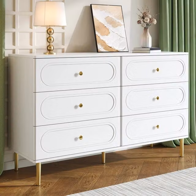 Cassettiera moderna SINGULARTY con 6 cassetti in MDF e gambe in metallo, colore bianco