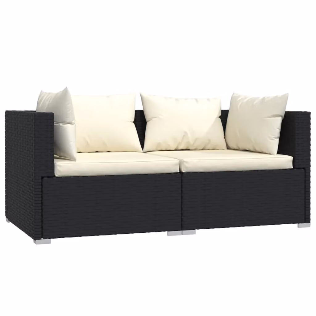 Set da giardino Outsunny a 3 pezzi in stile moderno con divano a 2 posti, elemento angolare, tavolino da caffè e cuscini beige con struttura in metallo nero e resina intrecciata – 2