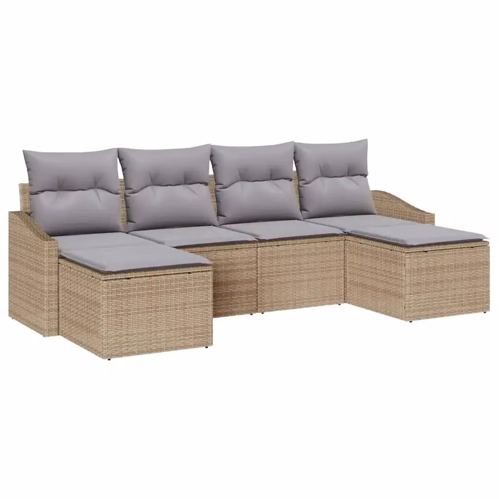 Set da Pranzo per Giardino e Terrazzo vidaXL in Polyrattan 6 pz Beige e Grigio – 2