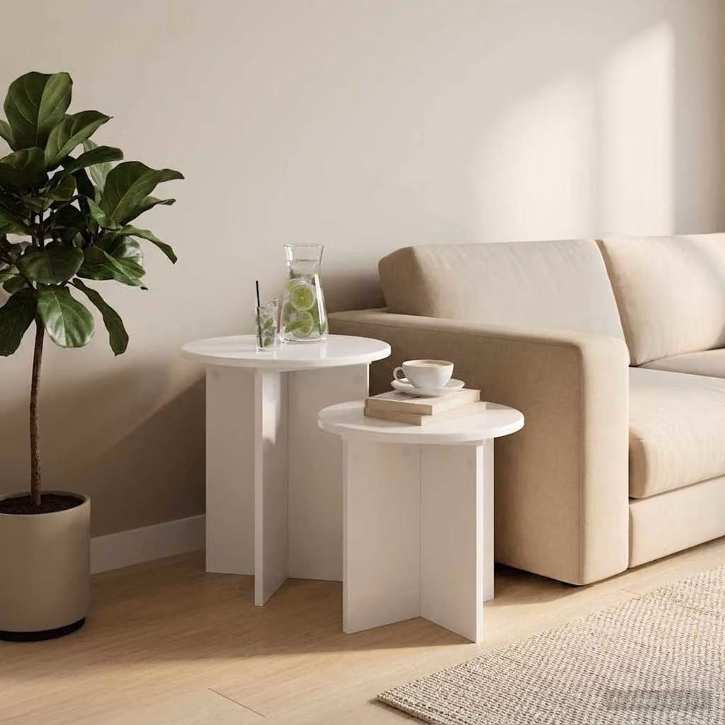 Set di 2 tavolini rotondi vidaXL Bianco Lucido Ø 45 cm