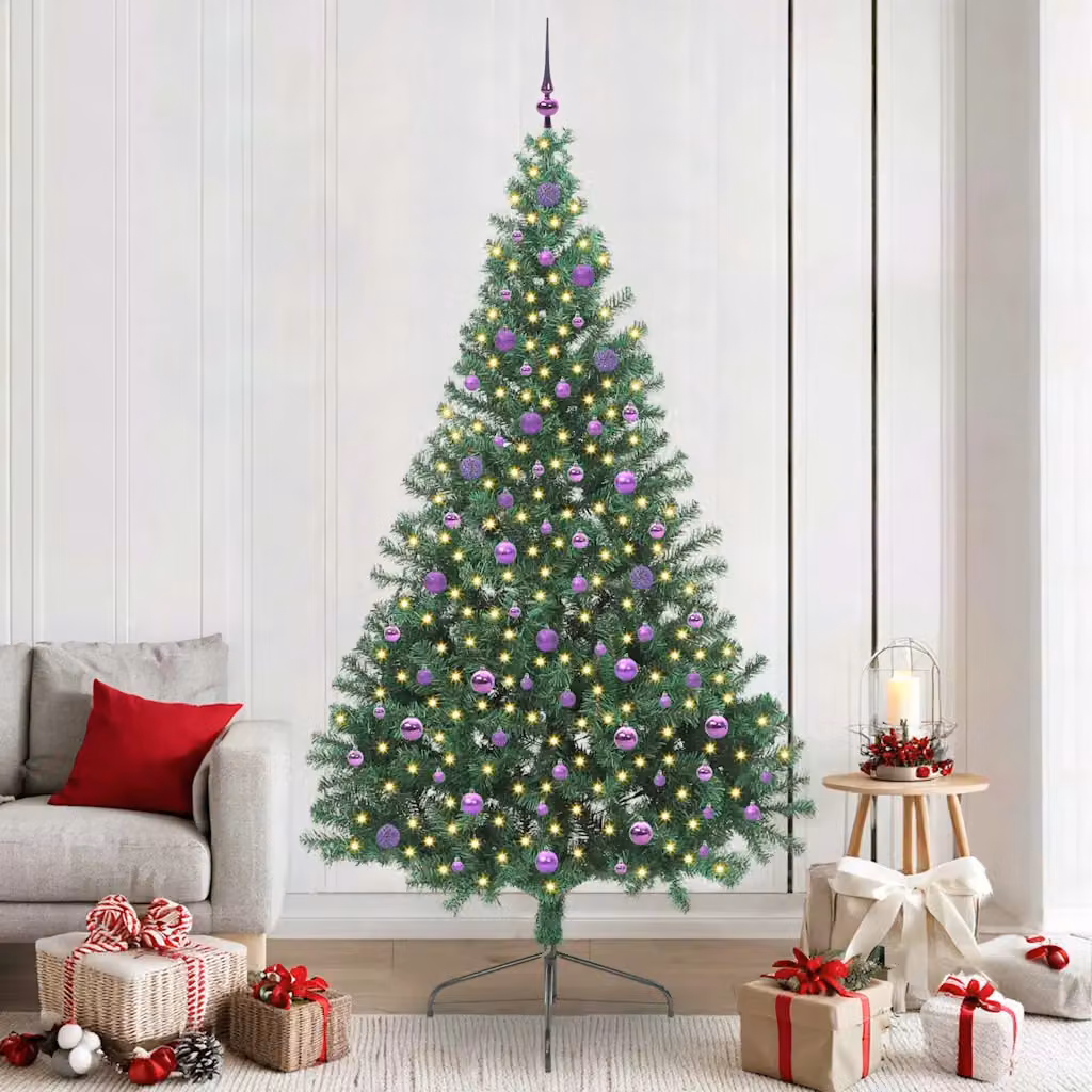 Albero di Natale artificiale moderno vidaXL con luci LED bianco caldo Verde 240 cm