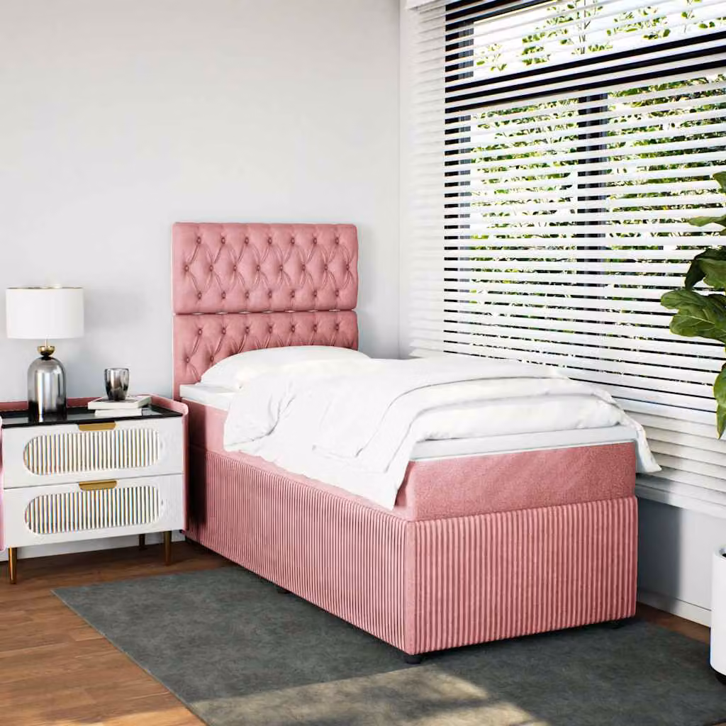 vidaXL Giroletto a Molle con Materasso Ibrido in Velluto Rosa e Bianco L/P/H: 200 x 80 x 150,5 cm – 1