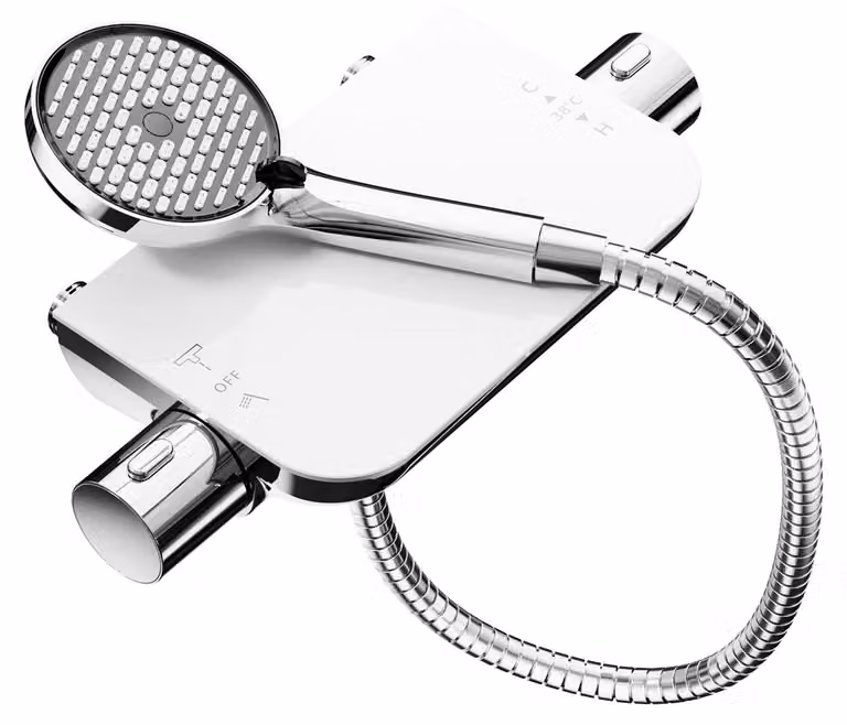 Miscelatore per doccia da parete, cromato, in ABS, con tubo flessibile per doccia