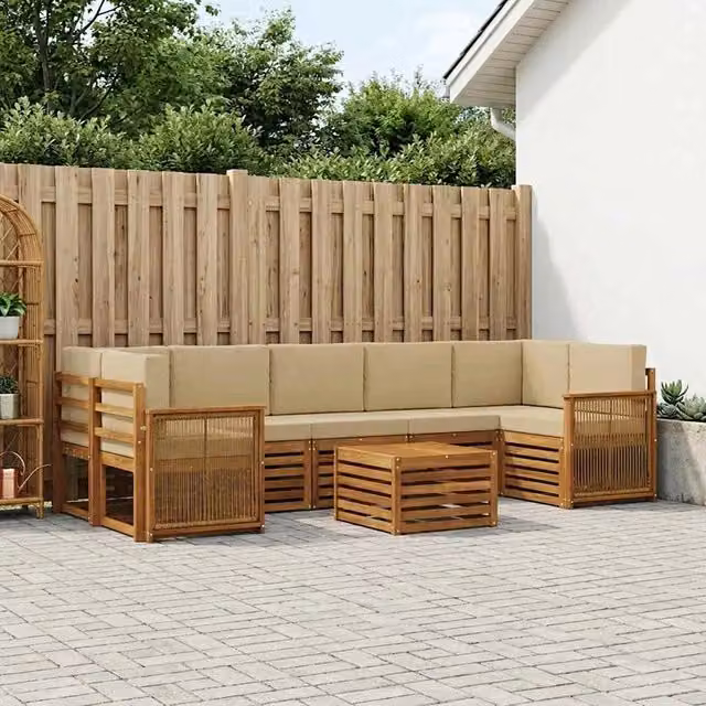 Set di divani da esterno 8 pz Naturale e Beige 3384149