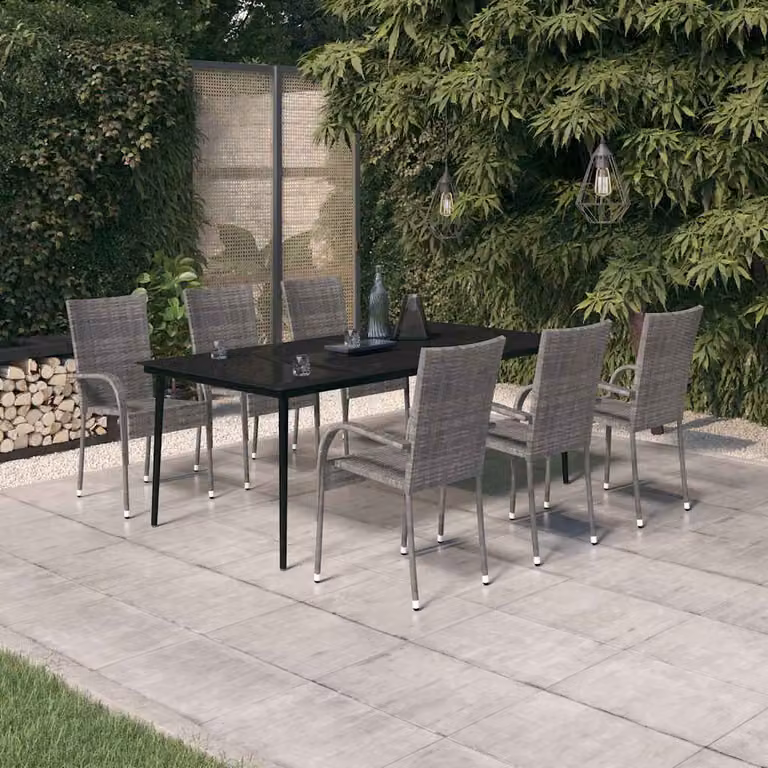 vidaXL Set da Pranzo per Giardino 7 pz in Polyrattan con Cuscini Grigio e Nero