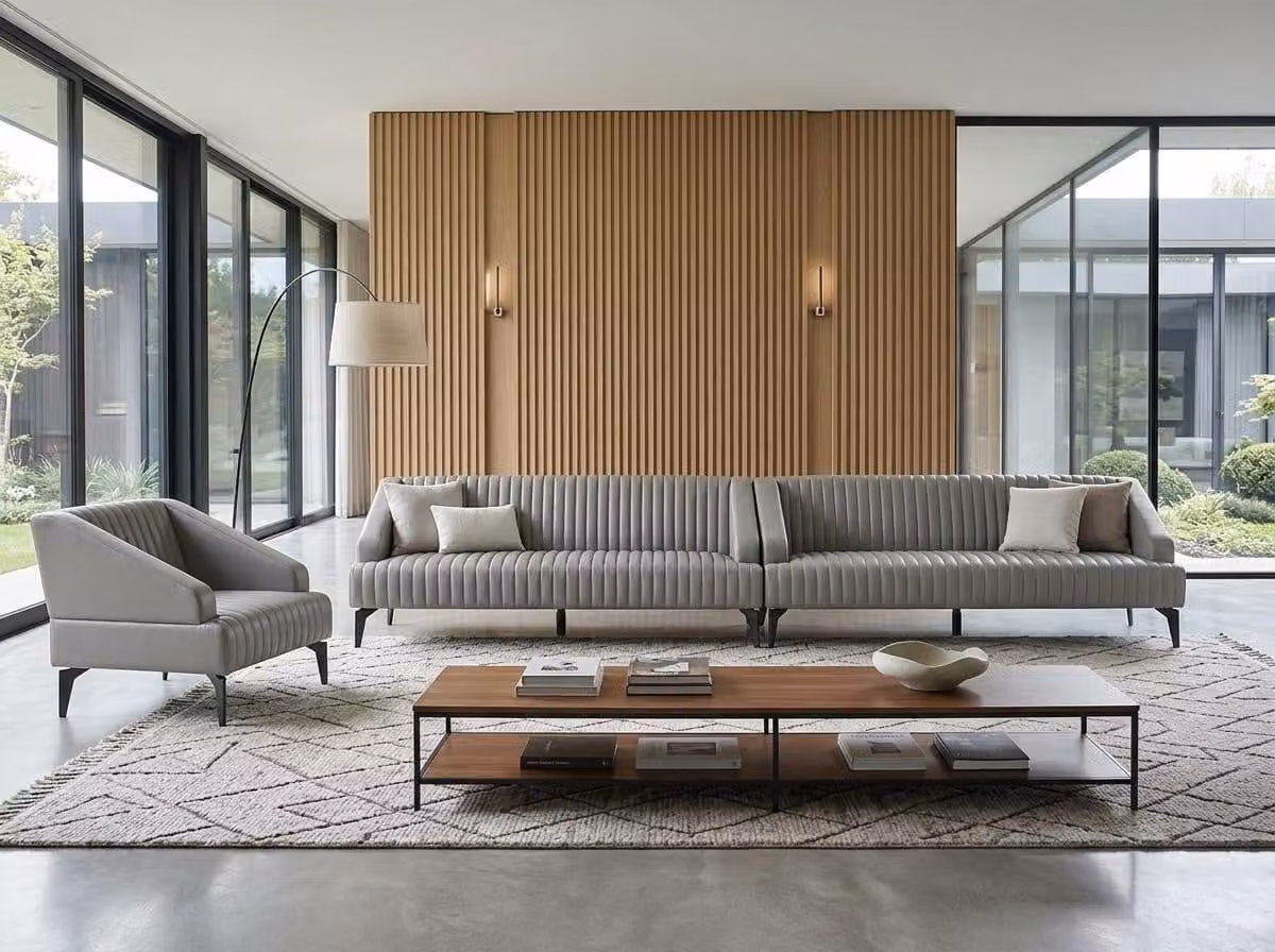 Ziernähte 3-Sitzer-Sofa Sessel grau elegant funktional ergonomisch