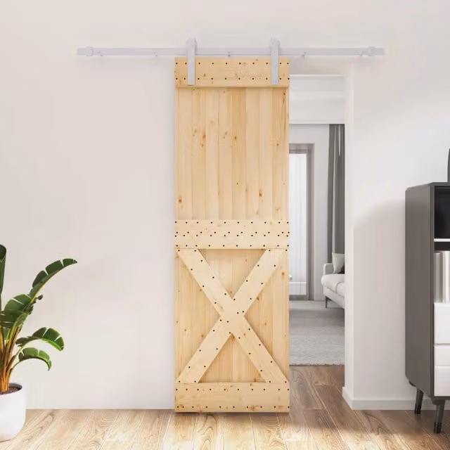Porta scorrevole moderna vidaXL in legno e acciaio, colori naturale e bianco, H: 210 cm, L: 183 cm, P: 70 cm