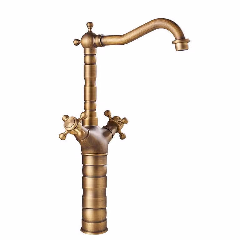 ZELURXX Rubinetteria in ottone anticato, miscelatore a due manopole, cartuccia in Vetroceramica antigoccia, design retrò spazzolato, corpo in ottone resistente, finitura anticato