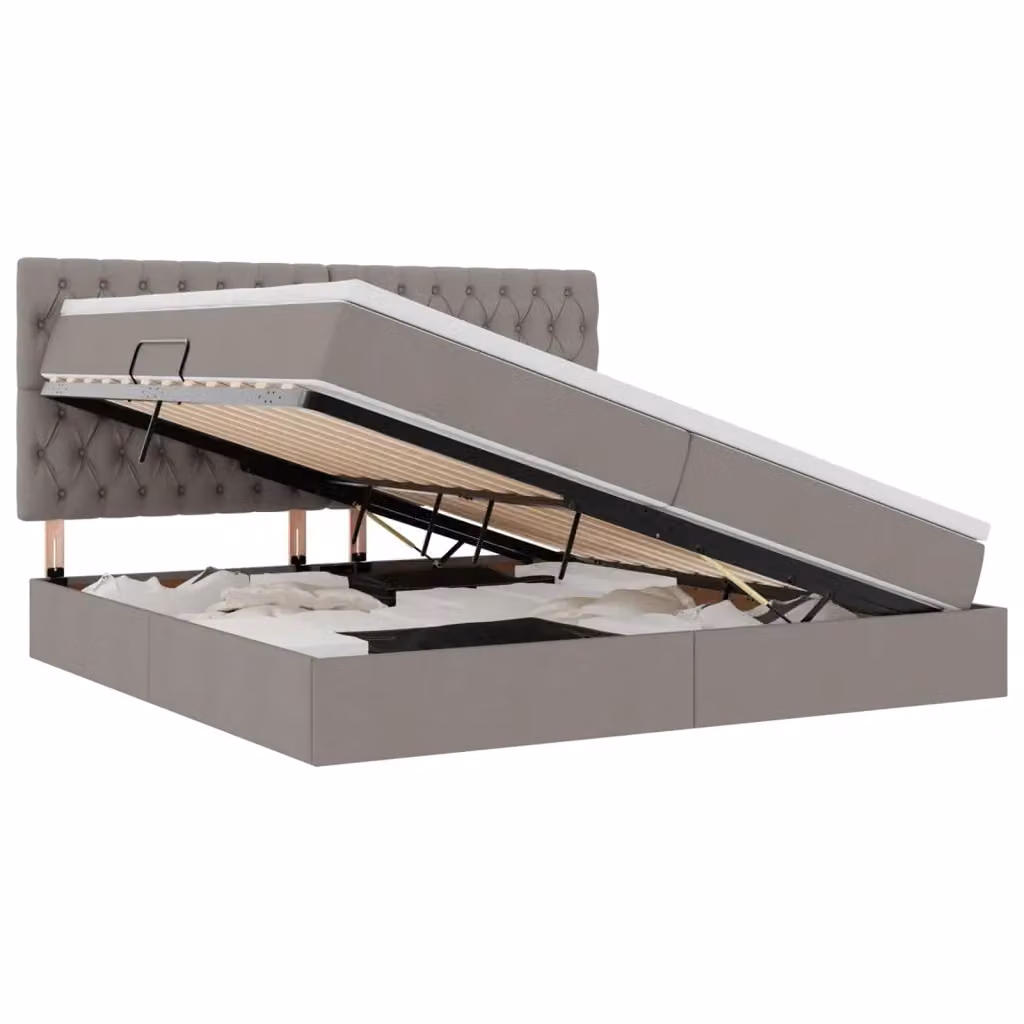 Letto con contenitore e materasso vidaXL in tessuto beige e grigio con illuminazione LED e porte USB L/P/H: 200 x 200 x 128 cm – 2
