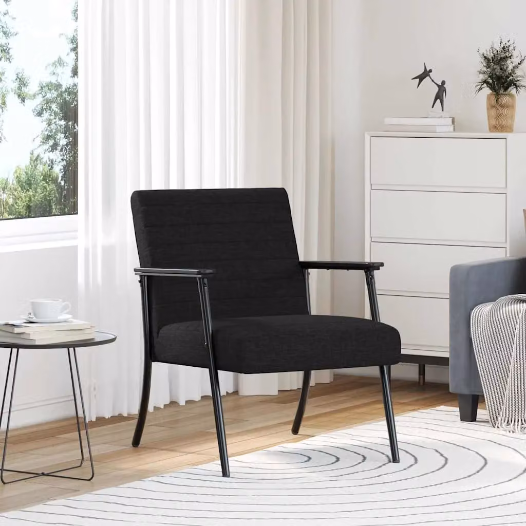 Poltrona moderna vidaXL in velluto nero con braccioli per soggiorno e camera da letto L/P/H: 59 x 75 x 78 cm