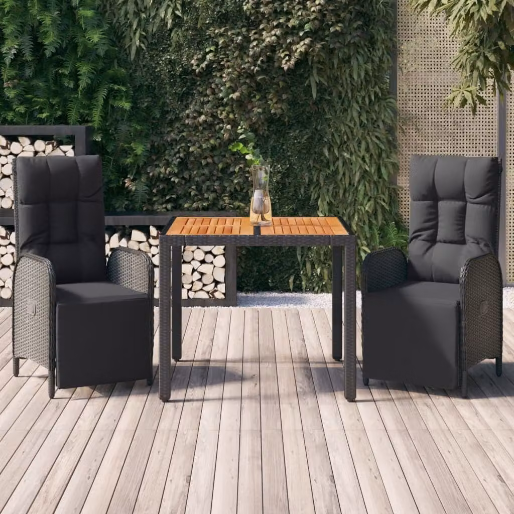 Maison Exclusive - Set da pranzo da giardino 3 pezzi con cuscini in polyrattan nero