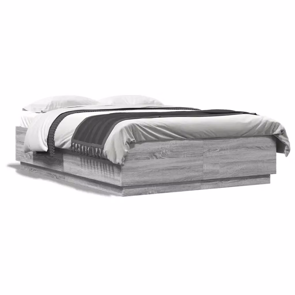 Letto con giroletto moderno vidaXL in legno e tessuto grigio L: 140 cm, P: 200 cm, H: 40 cm – 2